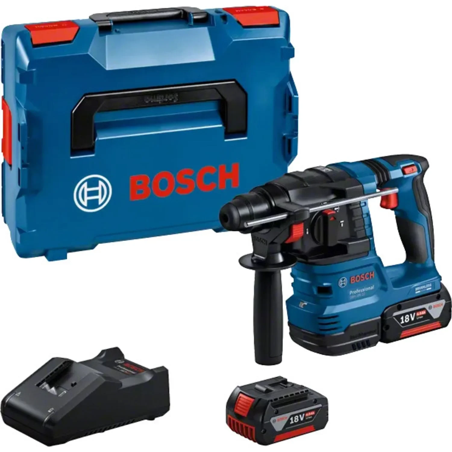 Perforateur SDS-Plus 18V Bosch GBH 18V-22 + 2 batteries 4Ah + chargeur rapide sous L-BOXX - 0611924002 — vue 1