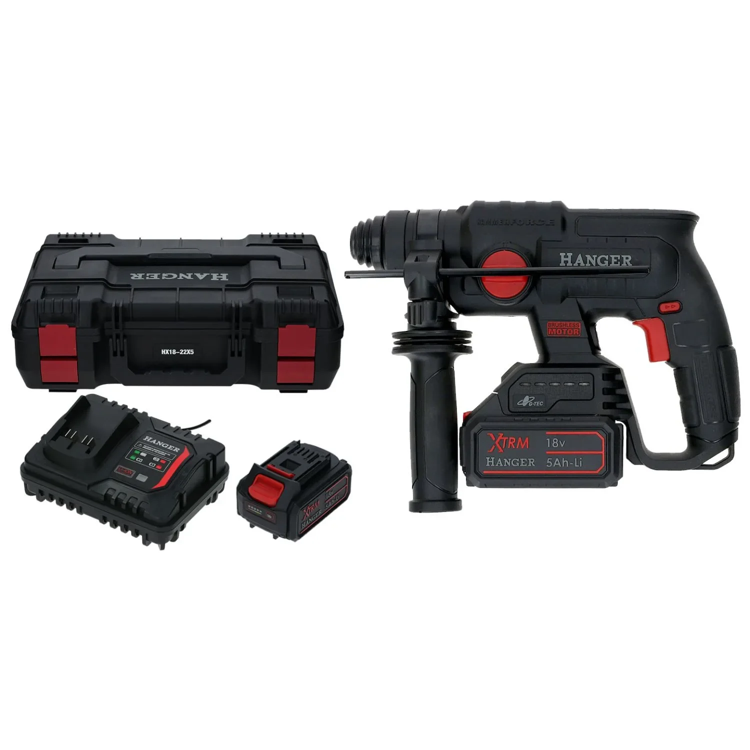 Perforateur SDS-Plus 18V Hanger HX18-22X5 + 2 batteries 5Ah + chargeur + Hangbox - 401201 — vue 1
