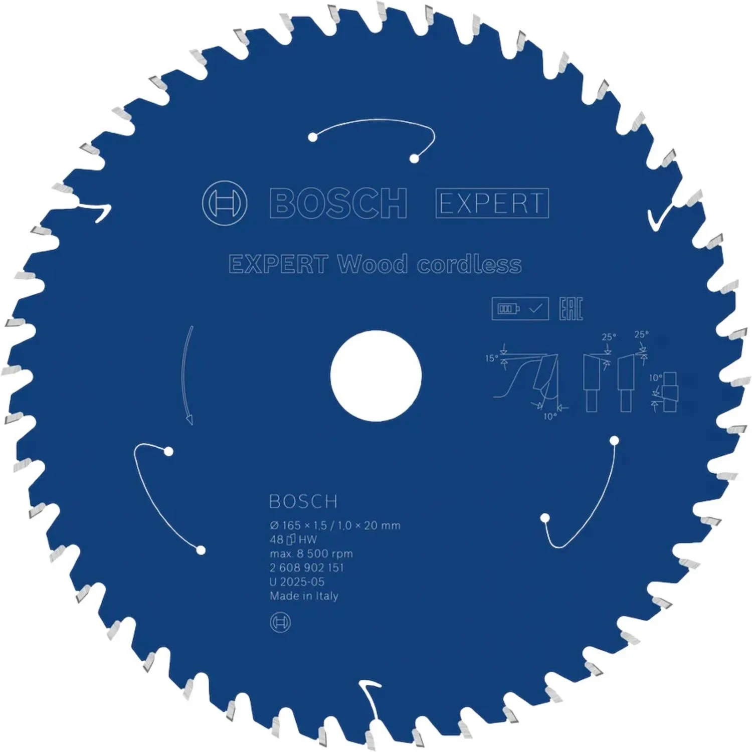 Lame de scie circulaire Bosch EXPERT Wood cordless 165 x 1,5/1 x 20 mm 48 dents - 2608902151 — vue 1