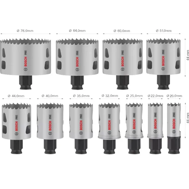 Coffret 11 scies trépans Bosch Pro multimatériau PC PLUS 20 - 22 - 25 - 32 - 35 - 40 - 44 - 51 - 60 - 68 - 76 - 2608594426 — vue 3